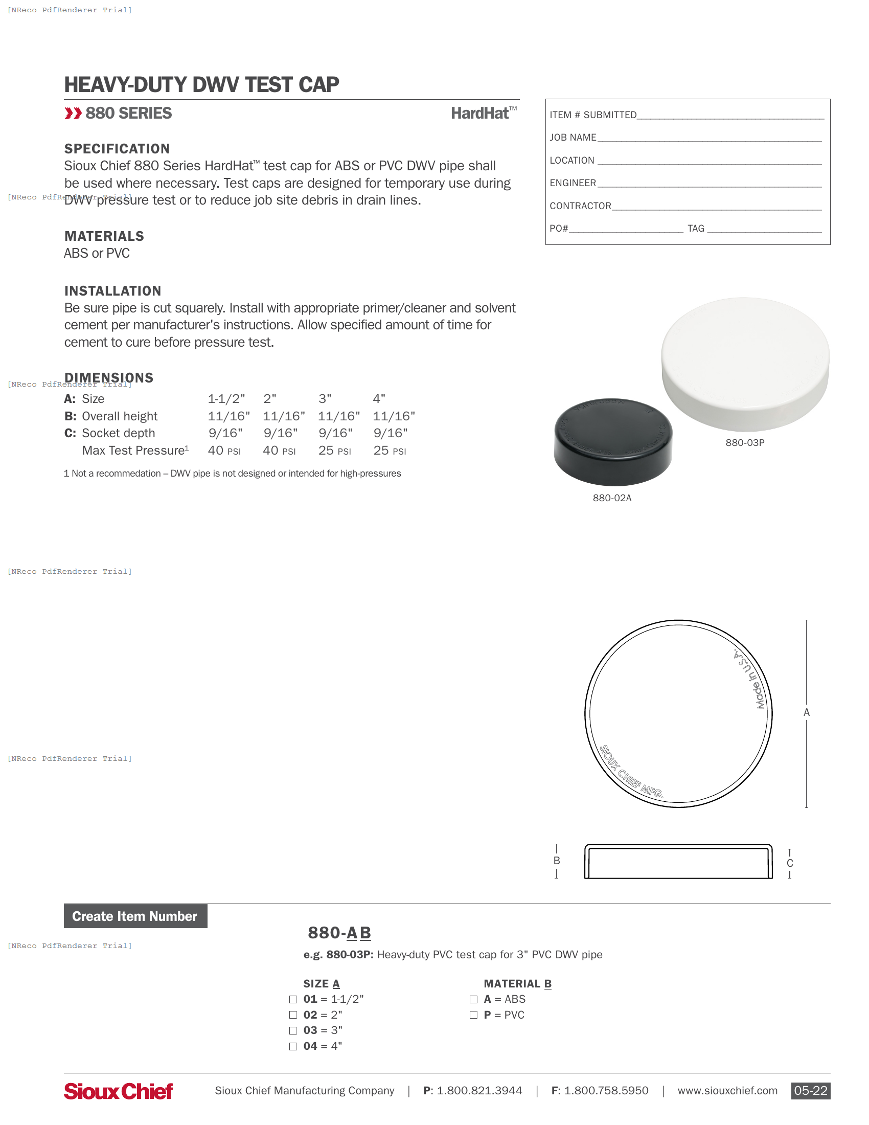 880 SERIES - HARDHAT HEAVY-DUTY TEST CAP - SPEC SHEET.PDF Specification Document